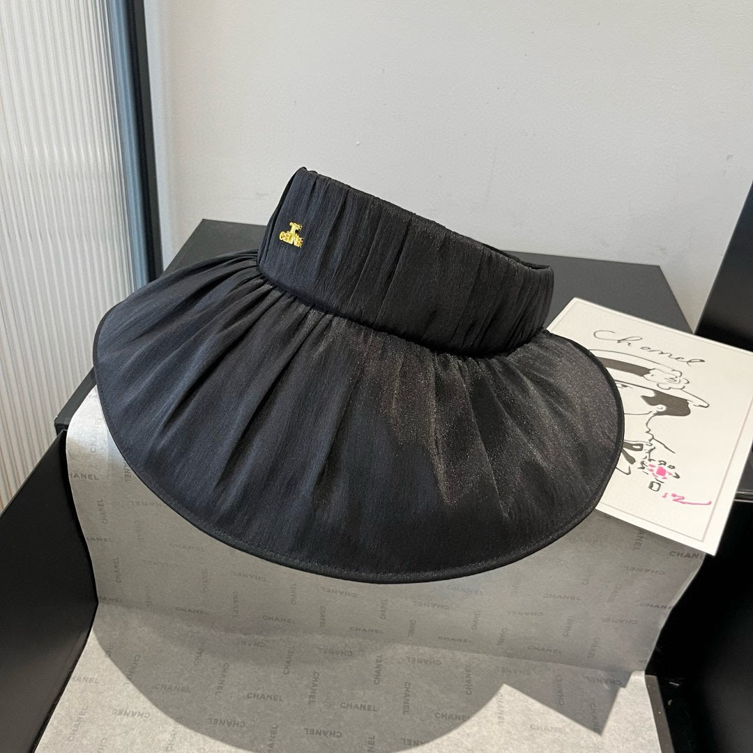 WIDE BRIM HALF HEAD HAT MODEL 650342 IN BLACK PLEATED SATIN
