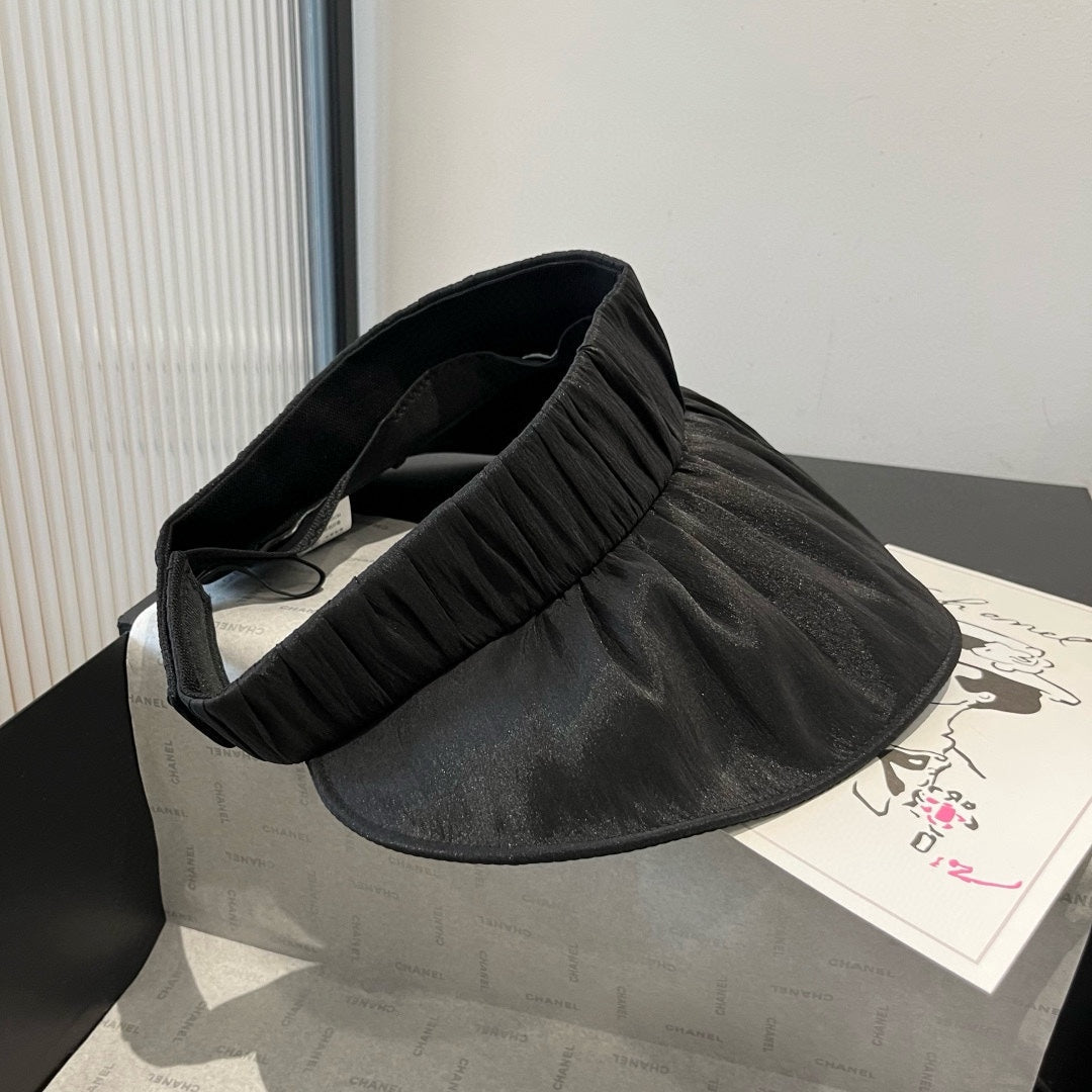 WIDE BRIM HALF HEAD HAT MODEL 650342 IN BLACK PLEATED SATIN