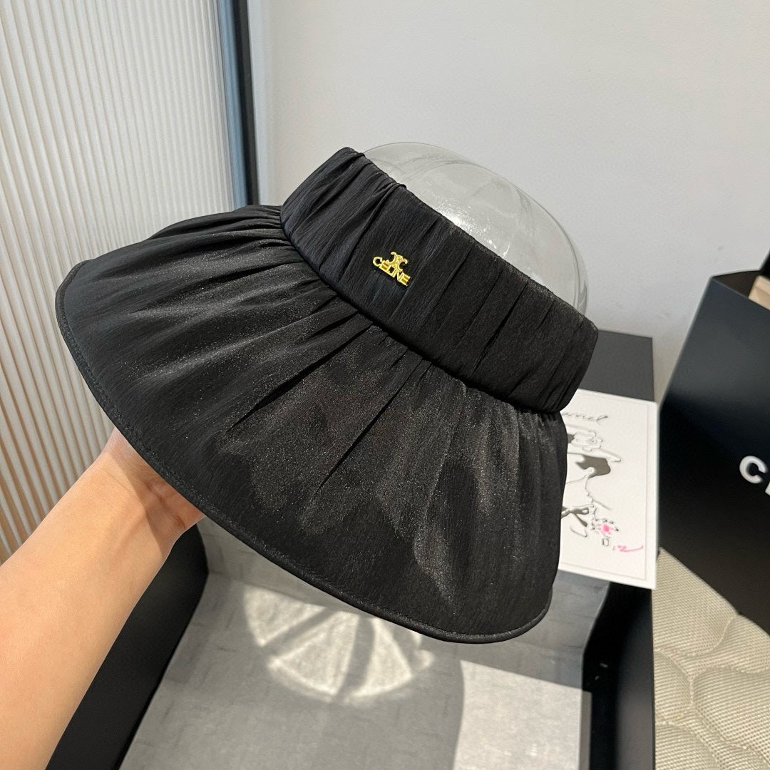 WIDE BRIM HALF HEAD HAT MODEL 650342 IN BLACK PLEATED SATIN
