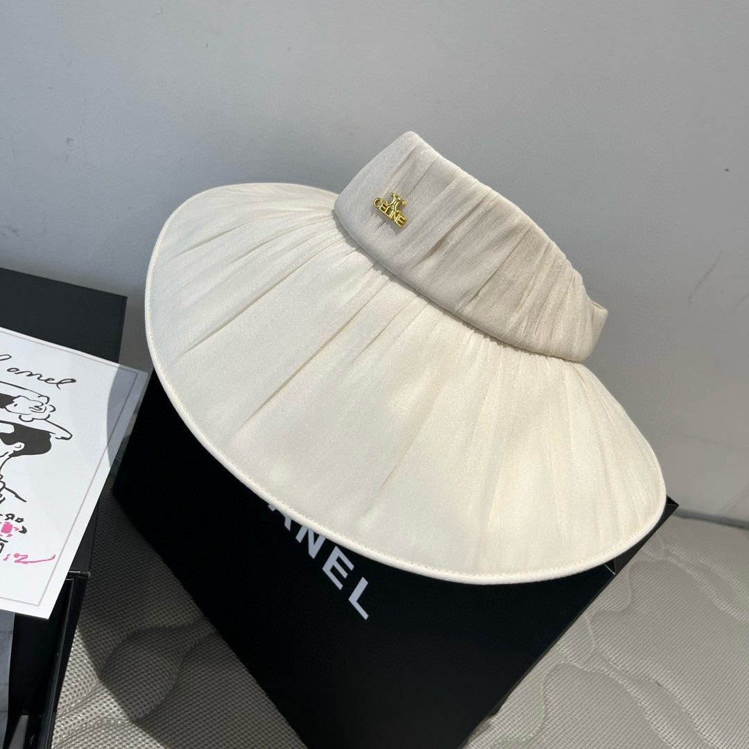 WIDE BRIM HALF HEAD HAT MODEL 650344 IN CREAM WHITE PLEATED SATIN