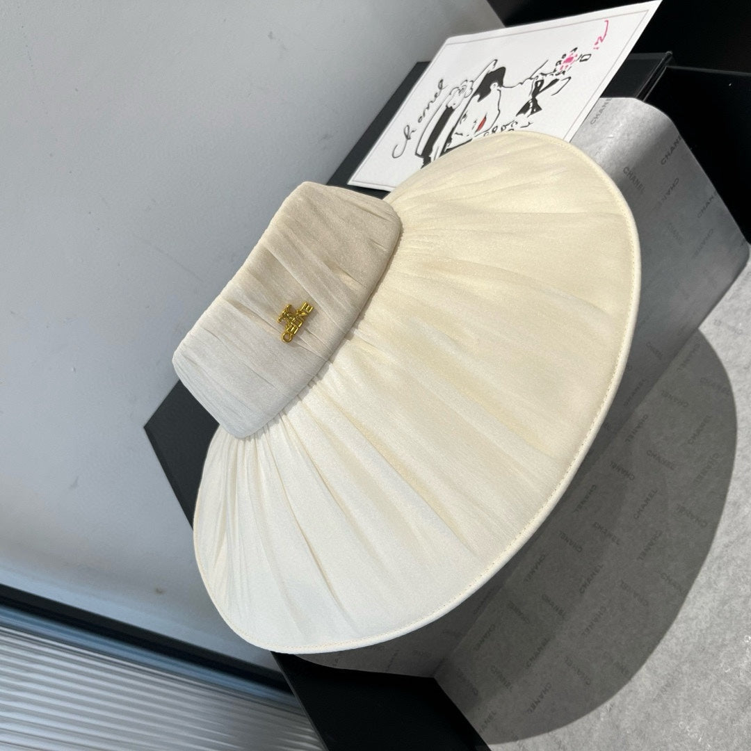 WIDE BRIM HALF HEAD HAT MODEL 650344 IN CREAM WHITE PLEATED SATIN