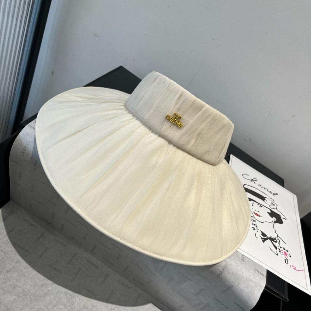 WIDE BRIM HALF HEAD HAT MODEL 650344 IN CREAM WHITE PLEATED SATIN