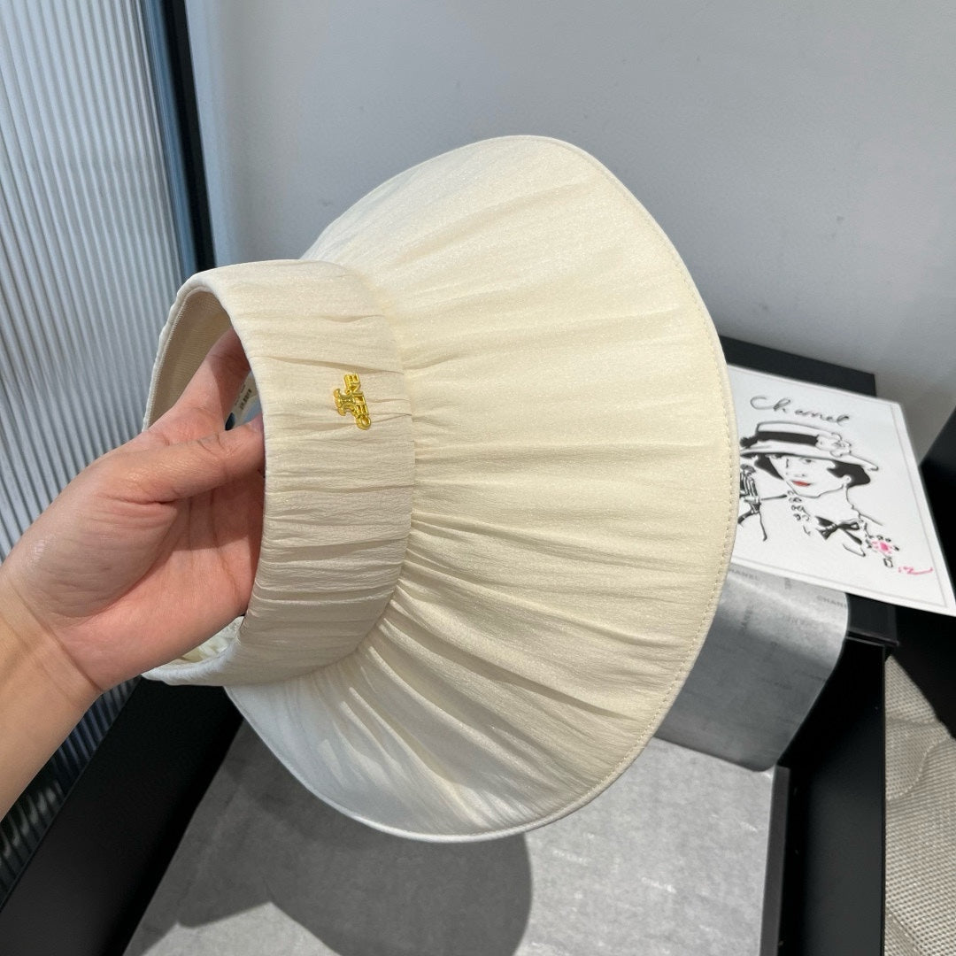 WIDE BRIM HALF HEAD HAT MODEL 650344 IN CREAM WHITE PLEATED SATIN