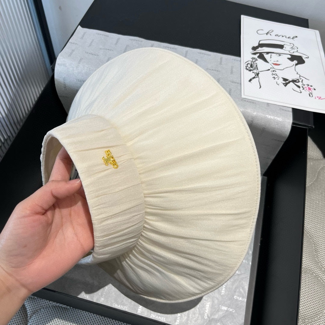 WIDE BRIM HALF HEAD HAT MODEL 650344 IN CREAM WHITE PLEATED SATIN