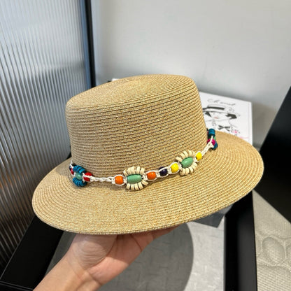 BEAD DECOR STRAW HAT MODEL 650345 IN NATURAL WOVEN STRAW