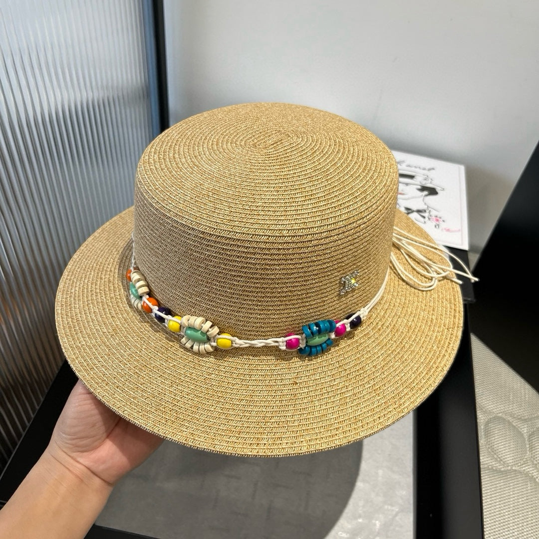 BEAD DECOR STRAW HAT MODEL 650345 IN NATURAL WOVEN STRAW
