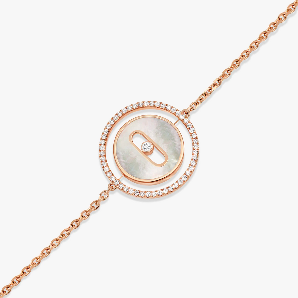 LUCKY MOVE WHITE MOTHER OF PEARL PINK GOLD DIAMOND BRACELET