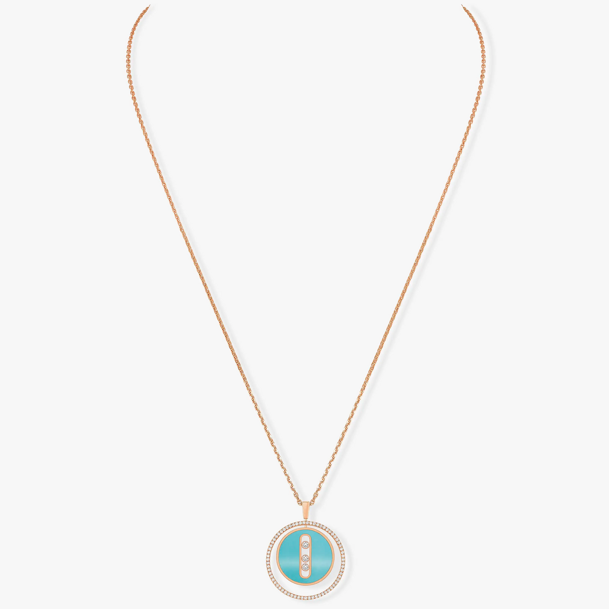 LUCKY MOVE 3 DIAMONDS TURQUOISE PINK GOLD DIAMOND NECKLACE