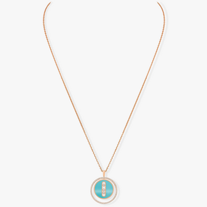LUCKY MOVE 3 DIAMONDS TURQUOISE PINK GOLD DIAMOND NECKLACE