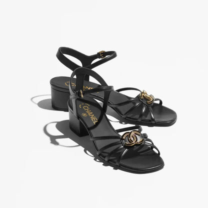 SANDALS 40 MM IN BLACK PATENT LAMBSKIN