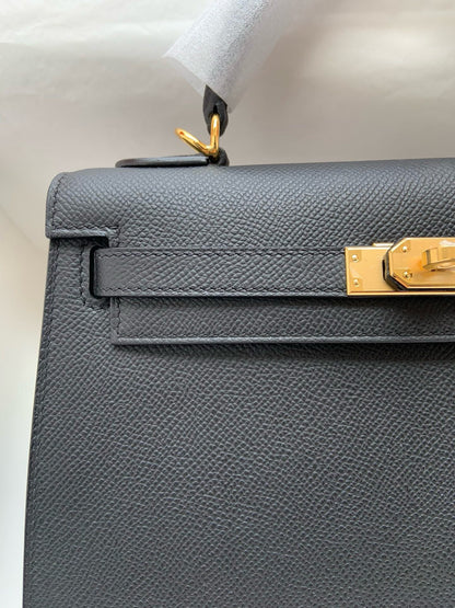 HERM Kelly, 25cm, Noir, Epsom