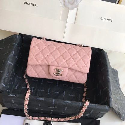MINI FLAP BAG 20CM PINK LAMBSKIN GOLD HARDWARE