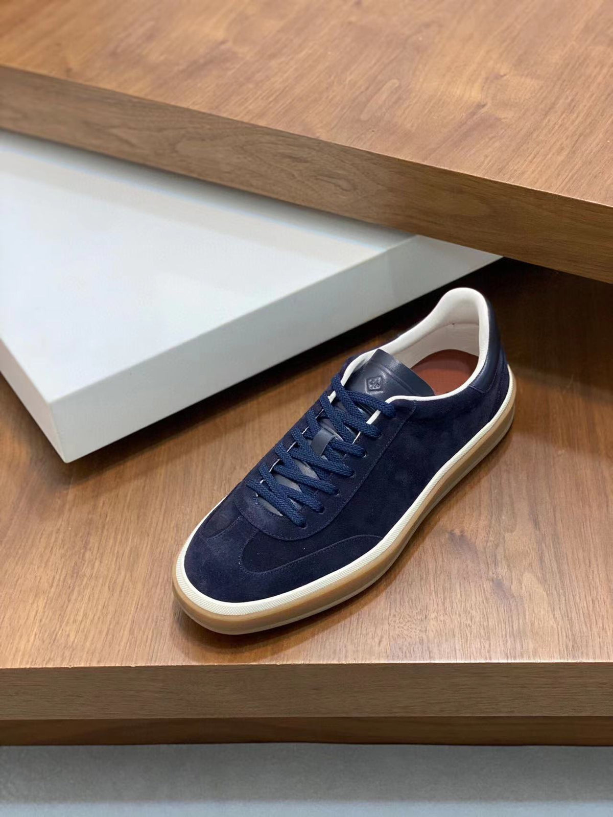 Loro Piana Tennis Walk Sneakers Suede Calf Split Navy Blue
