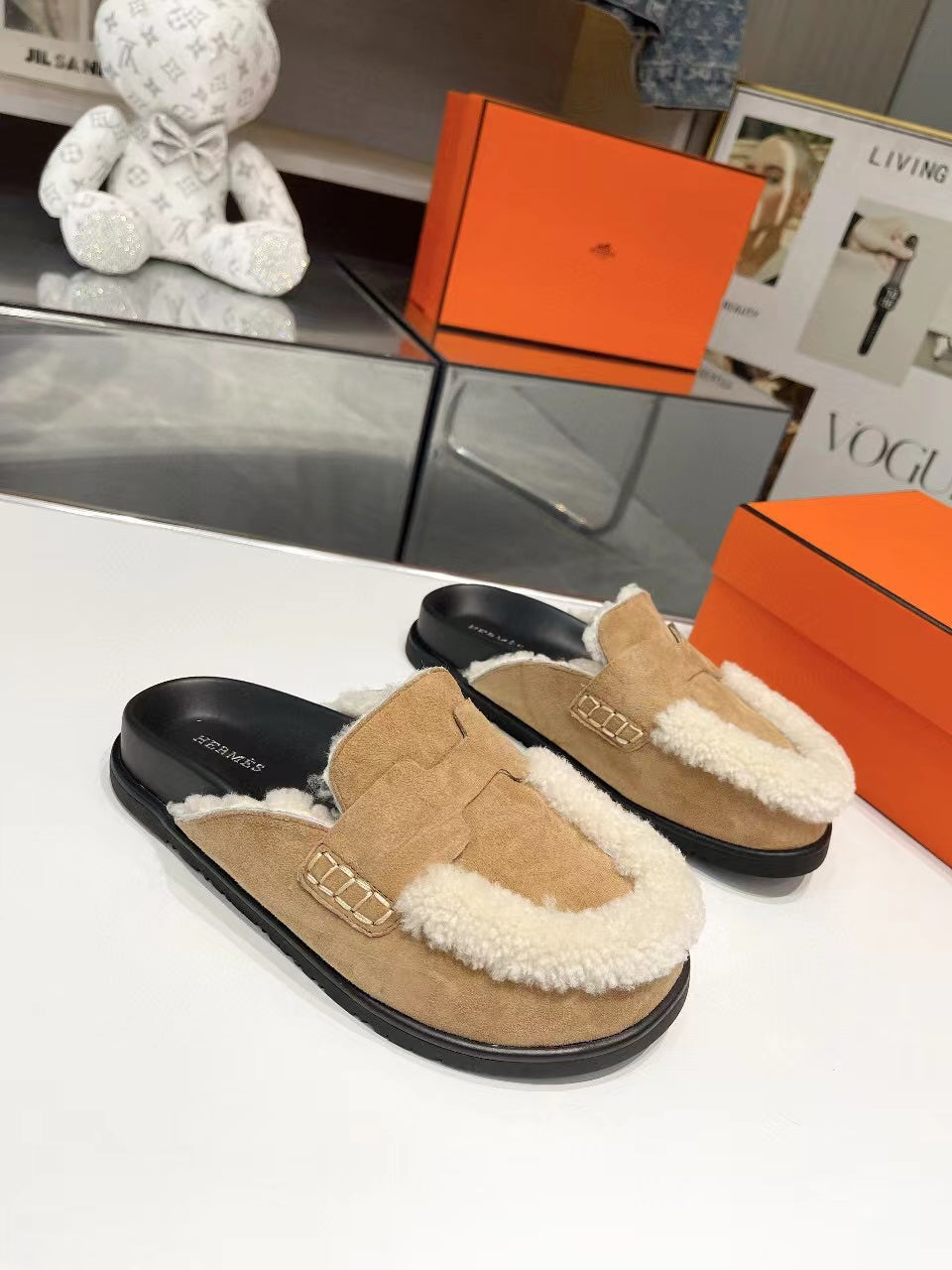 G0 MULE BEIGE SUEDE SHEARLING