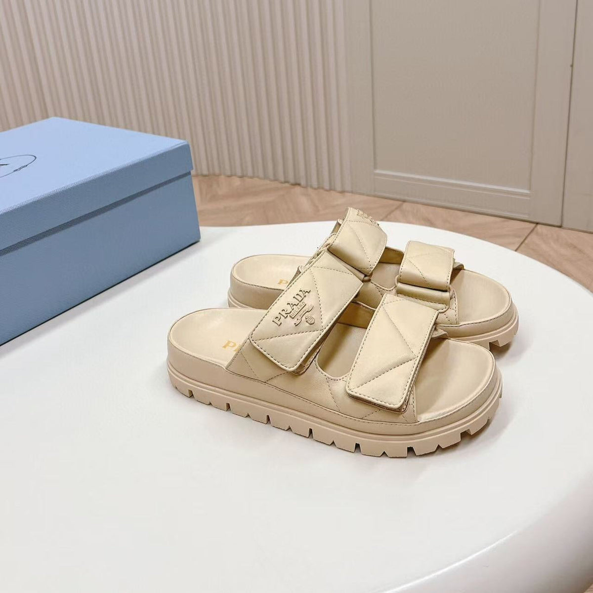 Padded Leather MULES Sandals Lambskin Beige