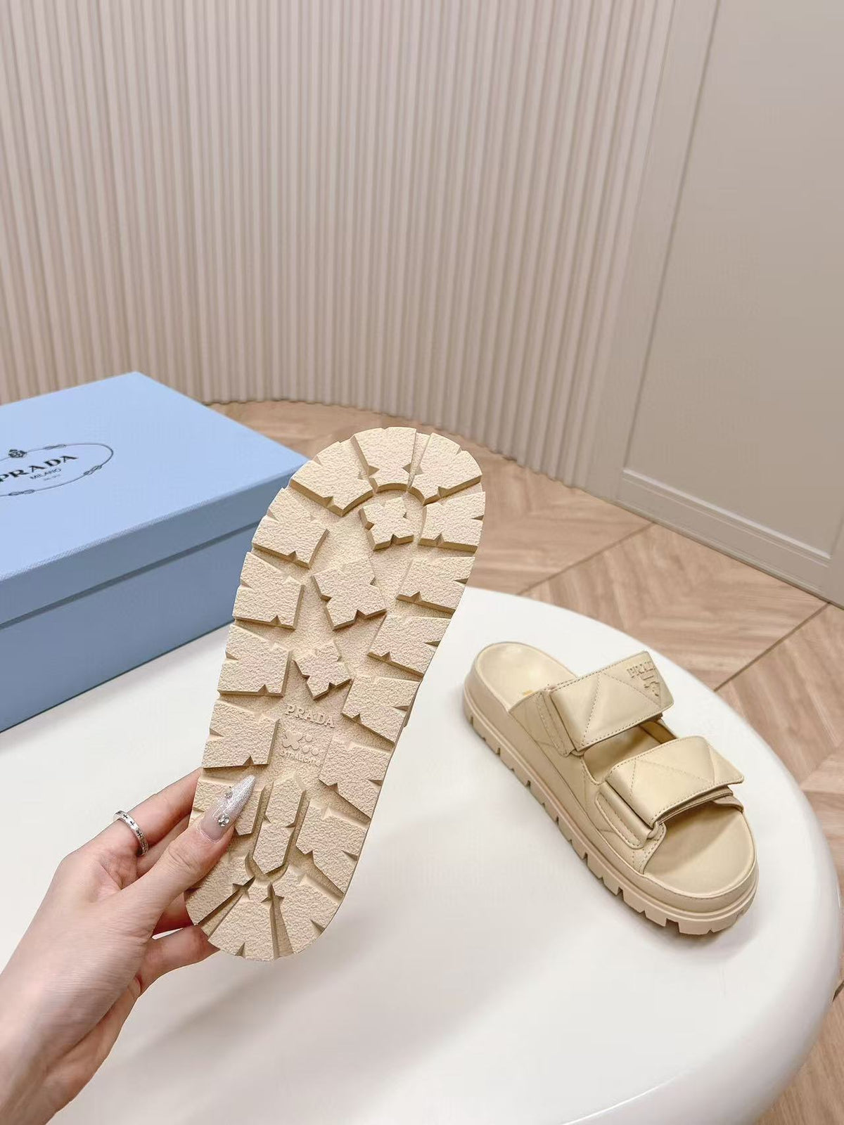 Padded Leather MULES Sandals Lambskin Beige