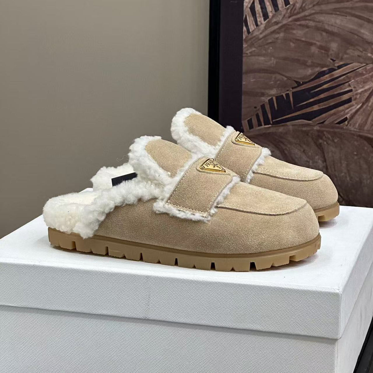 MULES SUEDE AND SHEARLING BEIGE