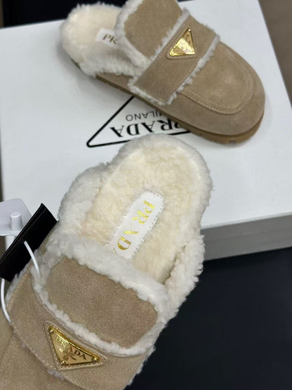 MULES SUEDE AND SHEARLING BEIGE
