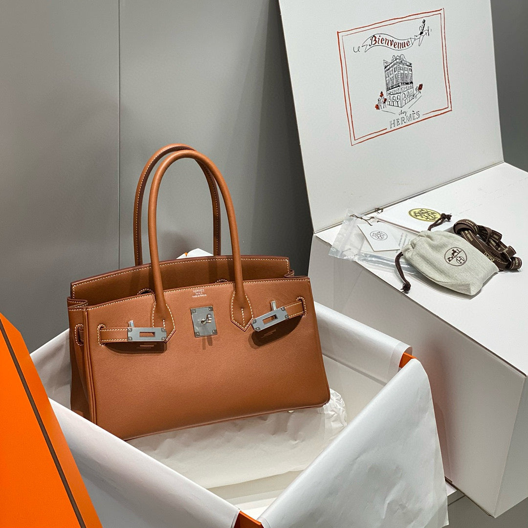 HM SHOULDER BIRKIN 29CM BROWN CALFSKIN SILVER HARDWARE
