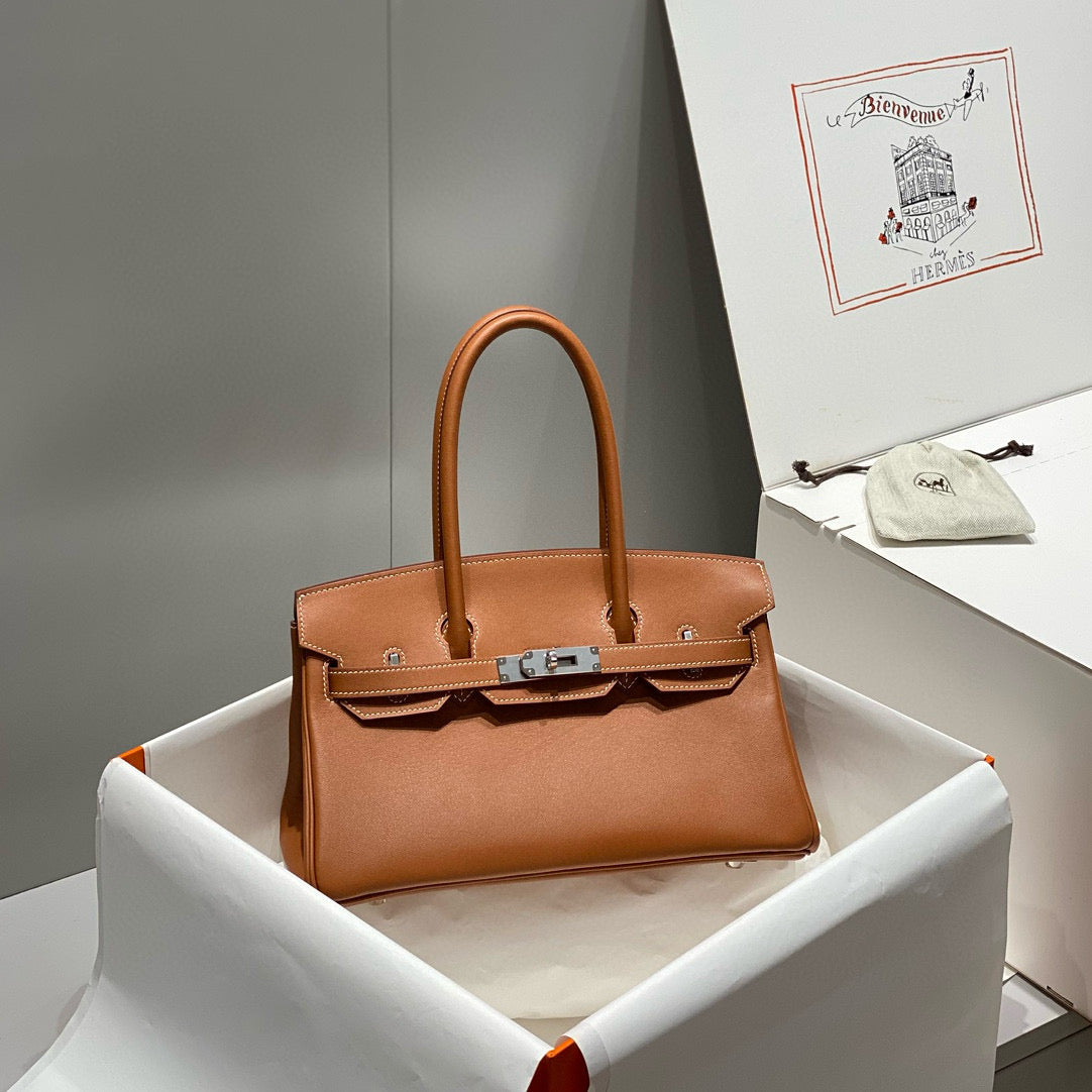 HM SHOULDER BIRKIN 29CM BROWN CALFSKIN SILVER HARDWARE