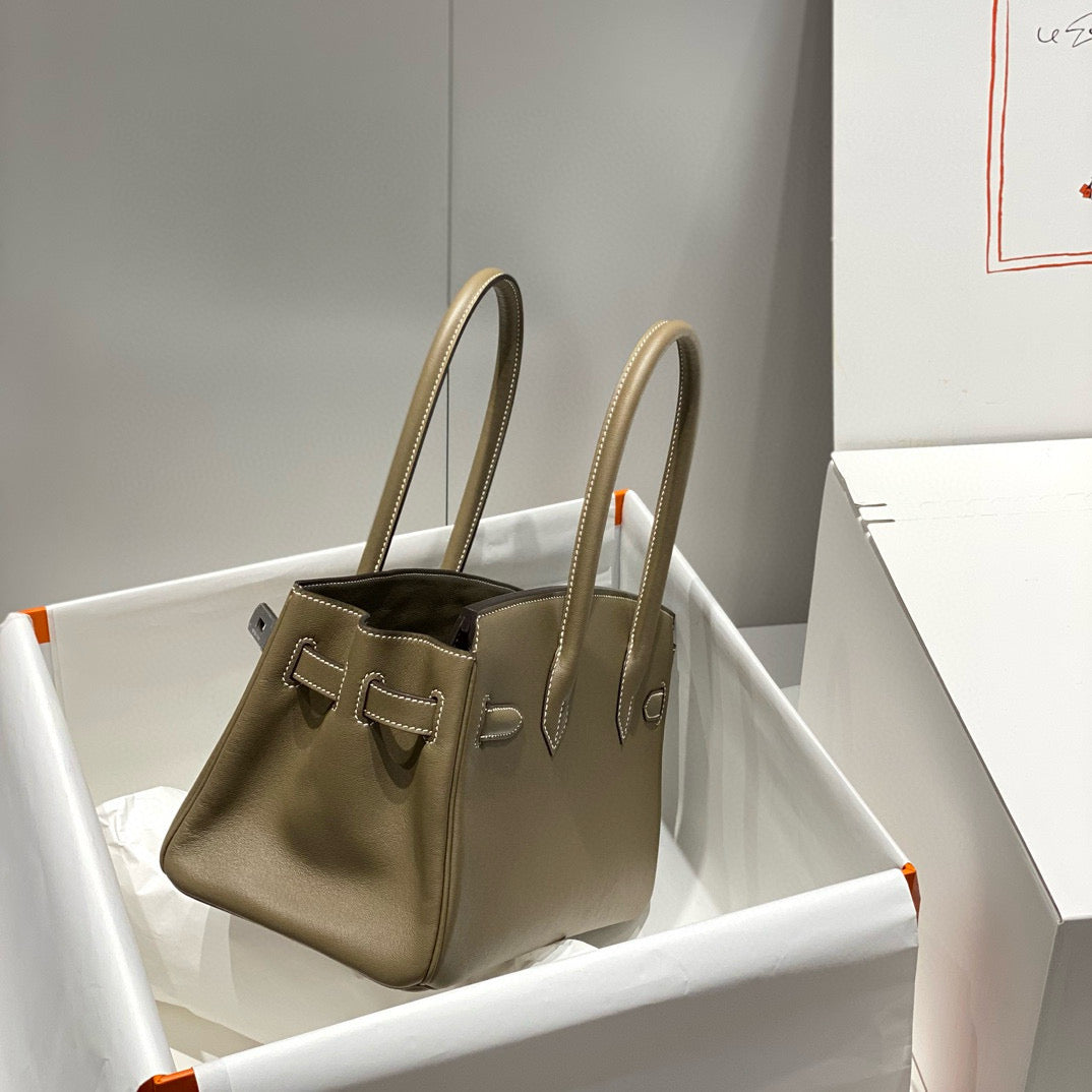 HM SHOULDER BIRKIN 29CM GRAY CALFSKIN SILVER HARDWARE