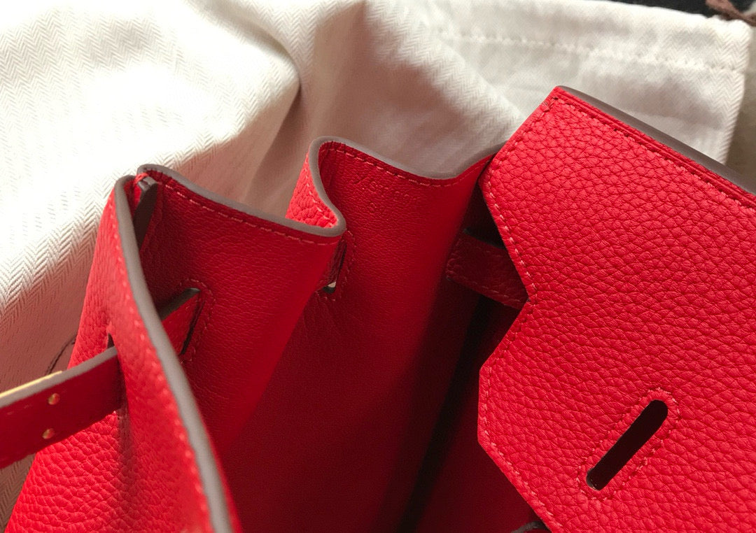 HM BIRKIN BAG 30 RED CALFSKIN GOLD BUCKLE