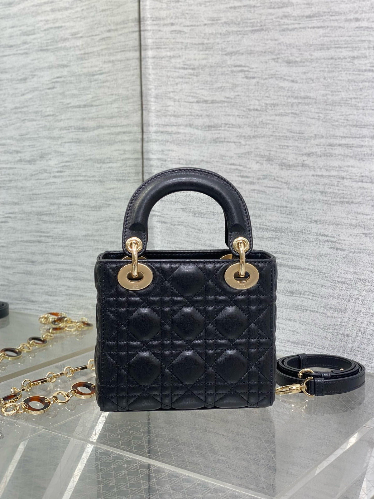 SMALL 20 LADY BAG IN BLACK MACROCANNAGE LAMBSKIN WITH GOLD HARDWARE