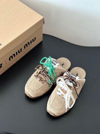 MIUxNEW 530 MULES SNEAKER IN BROWN ECRU SUEDE