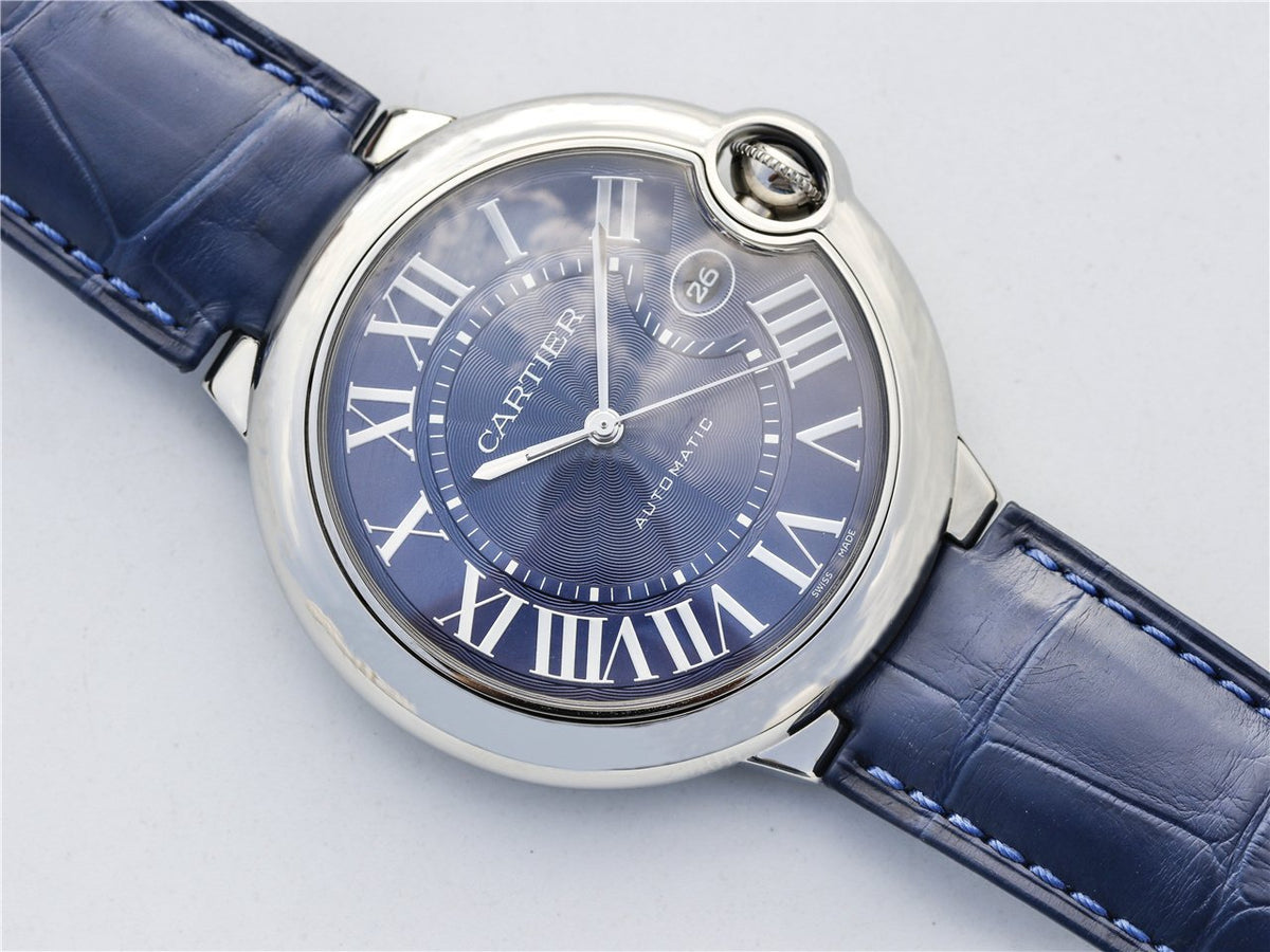 BALLON BLEU 42 BLUE DIAL LEATHER BRACELET