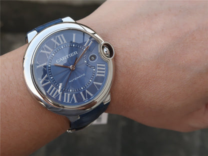 BALLON BLEU 42 BLUE DIAL LEATHER BRACELET