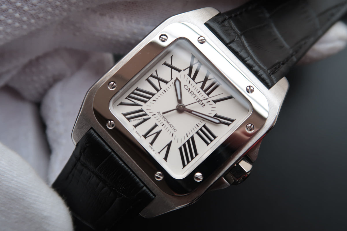 SANTOS 100 39MM STEEL CASE WHITE DIAL