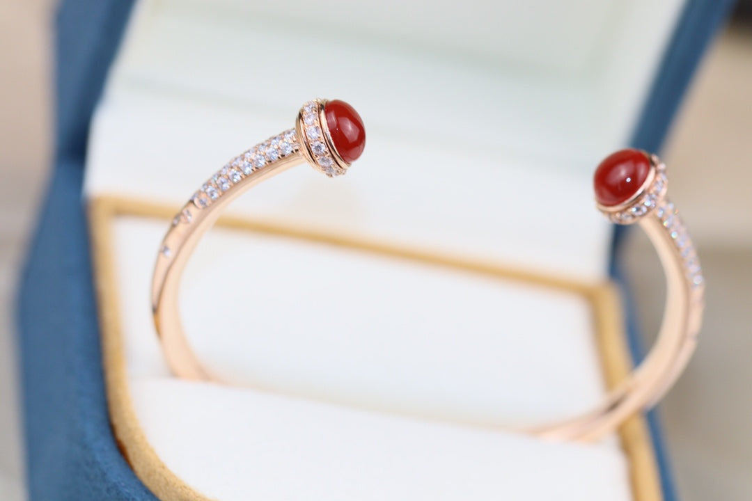 POSSESSION PINK GOLD CARNELIAN DIAMOND OPEN BRACELET