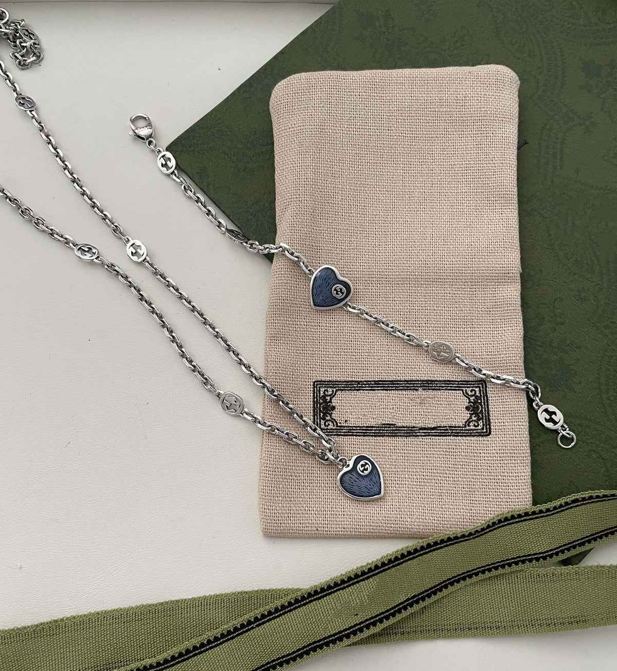 GG HEARTS STERLING SILVER BLUE ENAMEL PENDANT NECKLACE