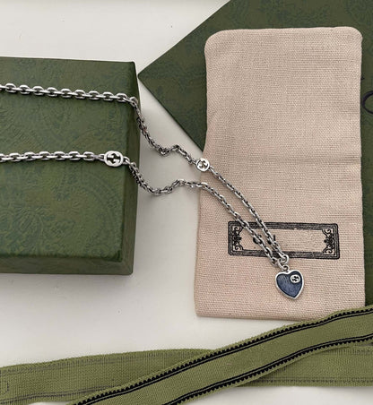GG HEARTS STERLING SILVER BLUE ENAMEL PENDANT NECKLACE