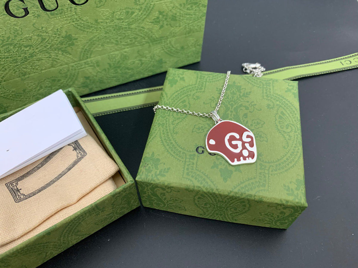 GG SKULL RED ENAMEL NECKLACE