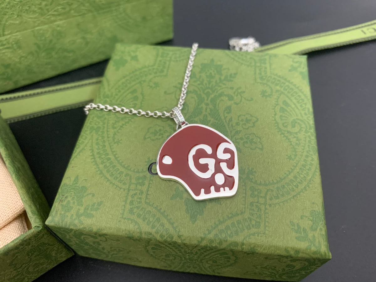 GG SKULL RED ENAMEL NECKLACE