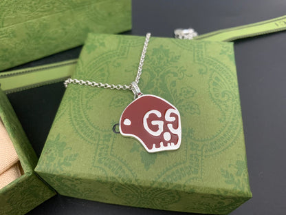 GG SKULL RED ENAMEL NECKLACE