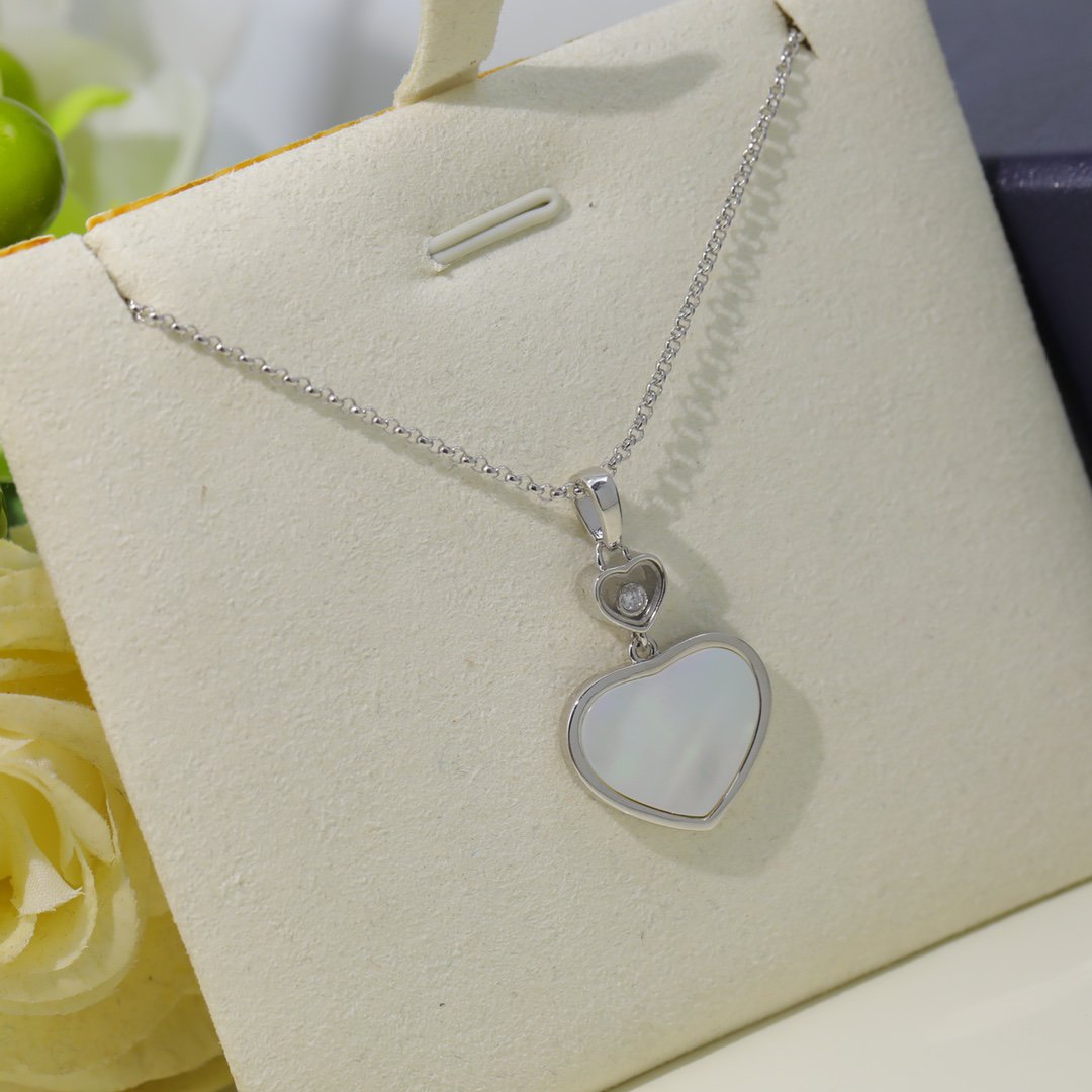 HAPPY HEART WHITE MOP NECKLACE SILVER DIAMOND 01