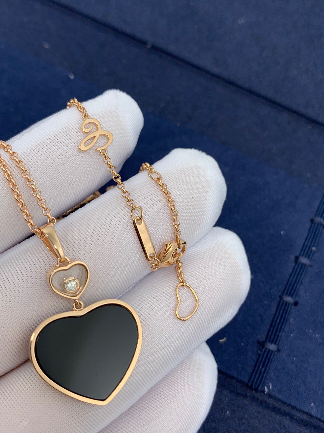 HAPPY HEART ONYX NECKLACE PINK GOLD DIAMOND
