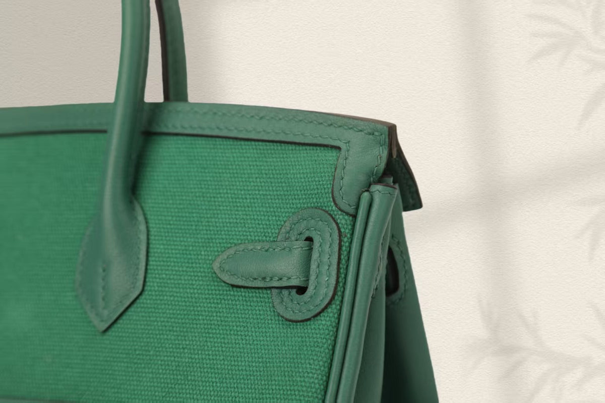 BIRKIN CARGO 25CM GREEN CANVAS AND LEATHER SILVER HARDWARE