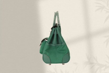 BIRKIN CARGO 25CM GREEN CANVAS AND LEATHER SILVER HARDWARE