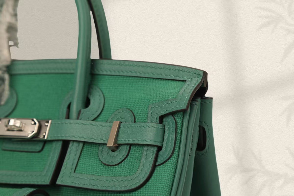 BIRKIN CARGO 25CM GREEN CANVAS AND LEATHER SILVER HARDWARE