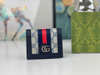 OPHIDIA GG 12 CARD CASE NAVY BLUE CANVAS