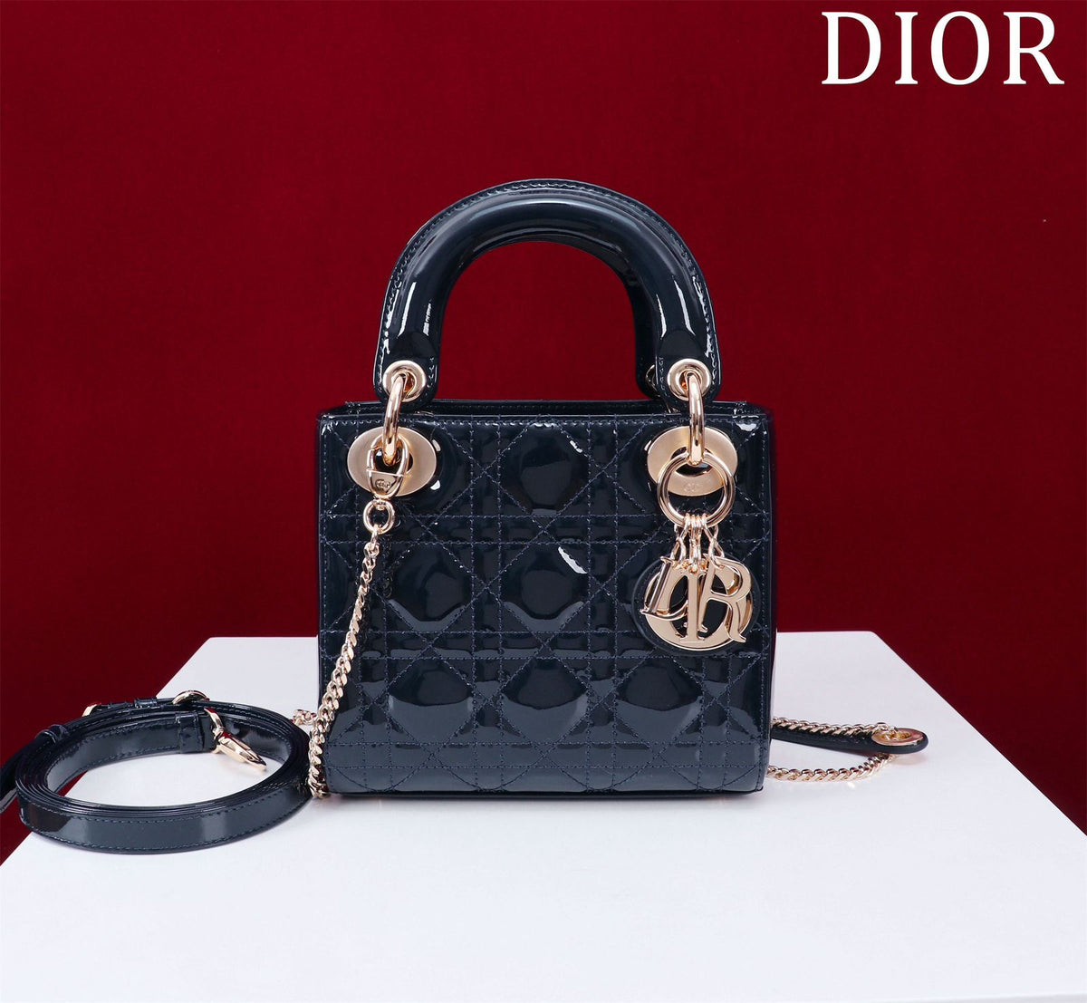 Mini Lady Navy Blue Patent Lambskin