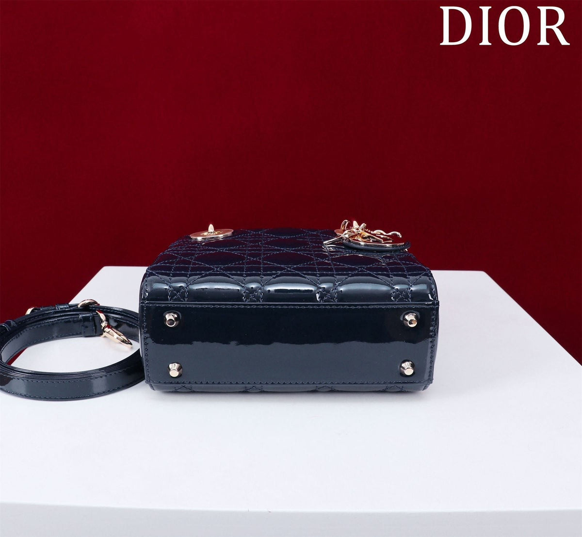 Mini Lady Navy Blue Patent Lambskin