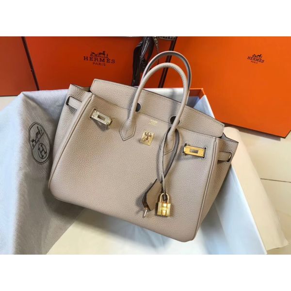 HERM Birkin 25cm Bag In Beige Clemence Leather GHW