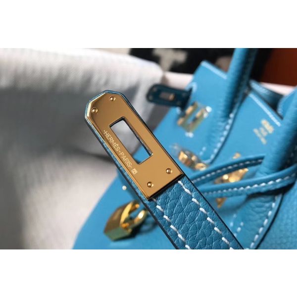 HERM Birkin 25cm Bag In Blue Jean Clemence Leather GHW