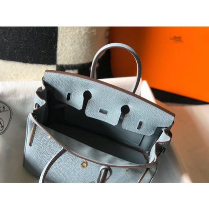 HERM Birkin 25cm Bag In Blue Lin Clemence Leather GHW
