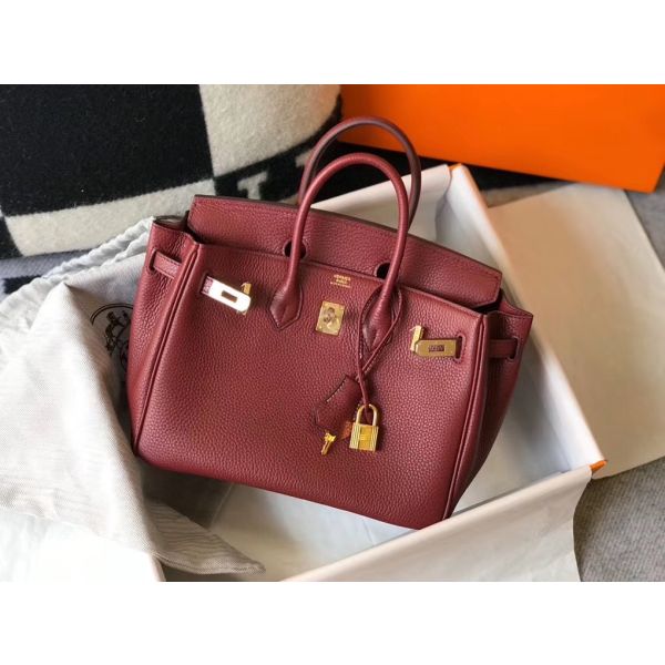 HERM Birkin 25cm Bag In Bordeaux Clemence Leather GHW