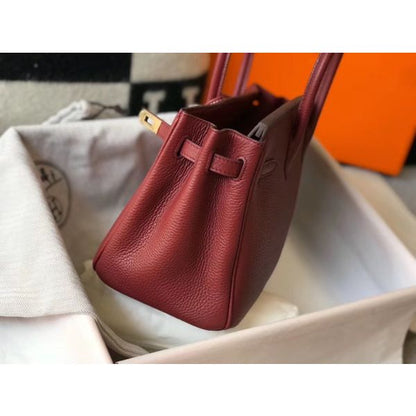 HERM Birkin 25cm Bag In Bordeaux Clemence Leather GHW